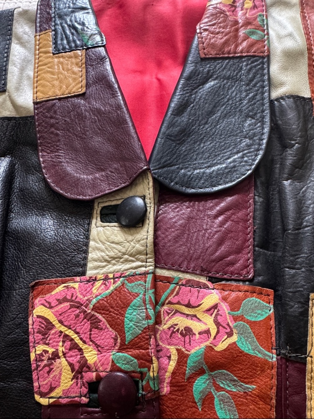 Patchwork Floral Leather Cropped Jacket in Multi-Color - Picture 2 of 9